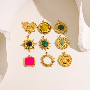 Vintage DIY Pendants Charms Stainless Steel Natural Stone Agate Malachite Jewelry Making Gold Plated Celestial Geometric