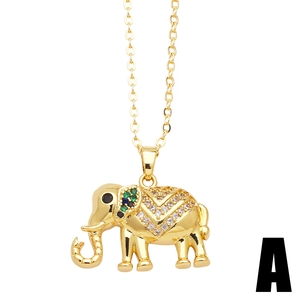 Gold elephant pendant necklace with white blue and green cubic zirconia in main view