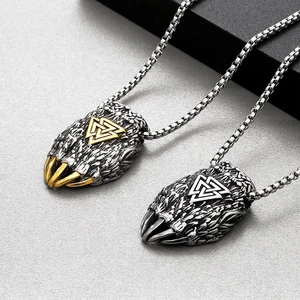 Collier Pendentif Patte Ours Viking Acier Inoxydable Symbole Valknut Rétro Punk Bijoux Pour Hommes
