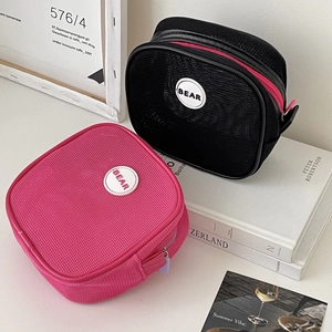 Summer mesh makeup bags in black and pink with BEAR logo and zipper closure