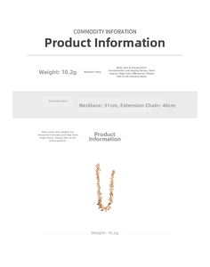 Detailed size specifications for the gold wheat ear sequin necklace in polished alloy