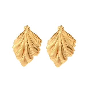 Boucles d'oreilles élégantes en acier inoxydable doré en forme de feuille éventail