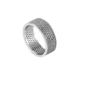 Silver-colored wide band ring featuring a full pavé setting of sparkling clear stones