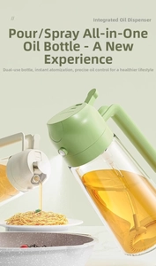 Dual-function glass oil dispenser showing both spray and pour modes for precise cooking