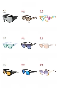 Collection of nine stylish sunglasses featuring cat-eye, Y2K, and sporty oversized designs