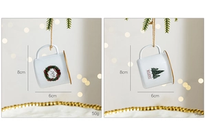 Detail of Christmas mini coffee cup ornaments with Joy and Believe gold prints