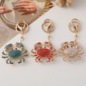 Colorful crab keychains with sparkling crystals and gold plating for handbags