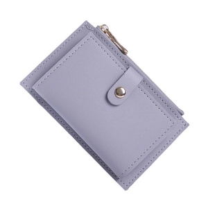 Slim purple PU leather minimalist wallet with multiple card slots and secure snap closure
