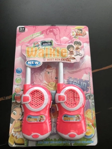 Pink kids walkie talkie set for ages 3 plus in blister card packaging detail