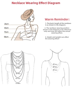 Length guide chart for stainless steel necklaces showing various sizes from 14 to 32 inches