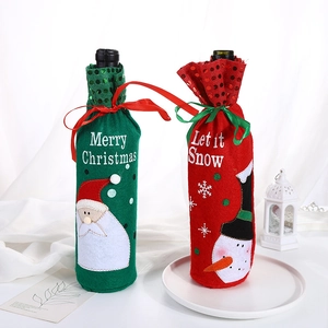 Christmas Wine Bottle Cover Felt Sequin Santa Claus Snowman Decor For Holiday Party Table Dinner Gift
