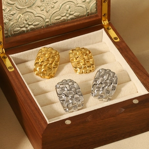 Retro Geometric Woven Texture Stainless Steel Earrings Elegant Metal Studs High End Fashion Jewelry For Women