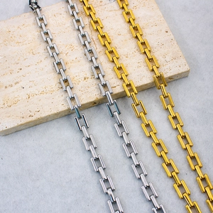 Polished stainless steel geometric rectangle link chain necklaces in gold and silver