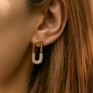 925 silver U-shaped drop earrings with gold finish and sparkling zircon stones for women