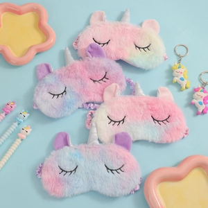 Plush Unicorn Eye Mask Soft Tie Dye Gradient Sleep Mask Blackout Eye Cover For Travel Nap Cute Animal Design For Girls