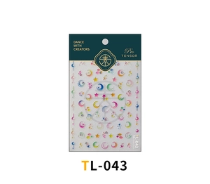 Detail of 5D embossed nail stickers featuring gradient stars and moon patterns