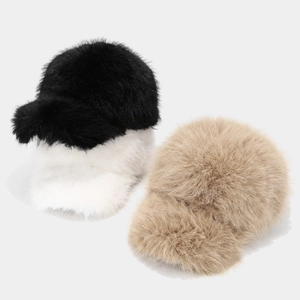 Winter Faux Fur Baseball Cap Warm Thickened Solid Color Fluffy Plush Adjustable Outdoor Hat For Women Elegant