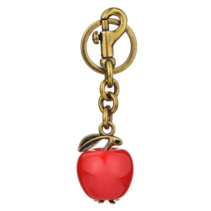 Exquisite red apple keychain with vintage bronze metal hook for women's handbag charms