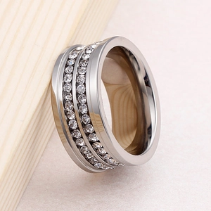 Polished titanium steel ring featuring double-row inlaid sparkling cubic zirconia stones