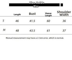 Detailed size chart for women's slim fit wool cable knit cardigan in sizes S and M