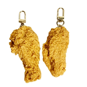 Realistic fried chicken leg and wing keychains with high-shine gold spring clasps