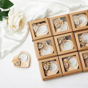 Rustic heart-shaped wooden candle holder gift set with dried flowers and tea lights