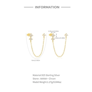 Detailed size specifications and S925 stamp for the gold tassel earrings with zircon
