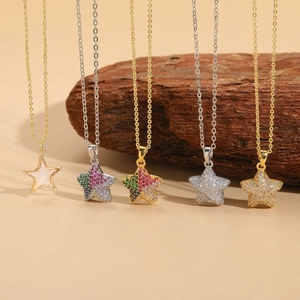 Minimalist Star Pendant Necklace Copper Zirconia 14K Gold Plated Chain Ins Style Jewelry For Women Gift Celestial Accessory