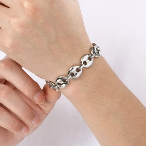 Silver stainless steel coffee bean pig nose chain bracelet for men in hip hop style