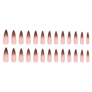 24 faux ongles stiletto longs avec un dégradé élégant du rose nude au marron chocolat