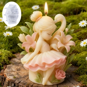 Ballet girl and swan candle silicone mold for DIY handmade floral lily wax crafts