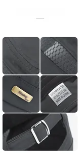 Detail of grey quick-dry cap showing honeycomb mesh and adjustable metal buckle