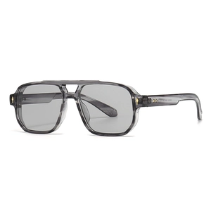 Retro grey semi-transparent oversized pilot sunglasses with a double bridge design