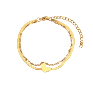 Double-layer gold stainless steel chain bracelet featuring Libya map pendant and beads