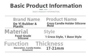 Detailed size specifications for cross candle holder silicone mold set with base