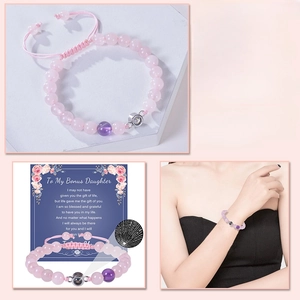 Bracelet tressé en cristal rose avec pierre de projection et carte cadeau incluse