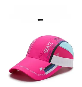 Detail of rose pink baseball cap with breathable side mesh and street style lettering