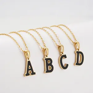 Collar Con Inicial Para Mujer Acero Inoxidable Chapado En Oro 18K Colgante De Concha Negra Joyería Minimalista De Moda Diaria