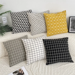 Collection of six geometric patterned cushion covers in cotton linen for home decor