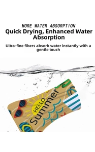 Detail of high-absorbent microfiber beach towel with Summer print and Hello Summer text