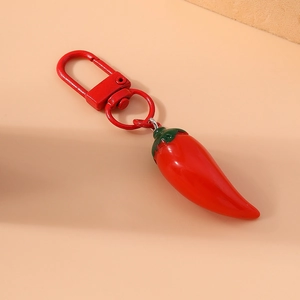 Creative red chili pepper keychain with matching red metal clasp for bag decoration