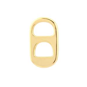 Detailed view of 18K gold plated soda tab pendant with a polished metallic mirror finish