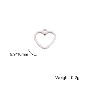 Polished 304 stainless steel hollow heart pendant charm with 9.9x10mm size and 0.2g weight