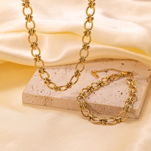 Stainless Steel Linked Chain Necklace And Bracelet Jewelry For Women Minimalist Fashion Gold Plated Accessories