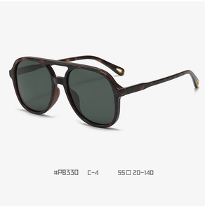 Detail view of P8330 polarized aviator sunglasses with tortoise frame and green lenses