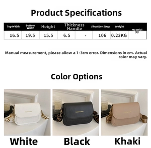 Detailed size specifications for the solid color saddle bag with wide shoulder strap