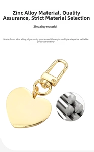 Close-up of heart-shaped zinc alloy keychain with polished gold finish and spring carabiner