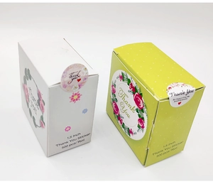 Detail view of 1.5 inch Thank You stickers packaging, 500 pieces per roll for small business