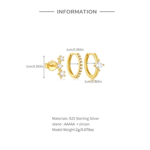 Macro detail of S925 sterling silver gold earrings set with AAAAA zircon stones