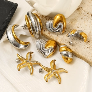 Orecchini A Lobo Cuore Stella Marina Bicolore Acciaio Inossidabile 304 Placcato Oro 18K Geometrici Donna
